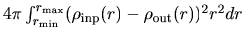 $4\pi\int_{r_{\rm min}}^{r_{\rm max}}
(\rho_{\rm inp}(r)-\rho_{\rm out}(r))^2r^2 dr$