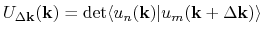 $\displaystyle U_{\Delta {\bf k}}({\bf k}) =\det \langle u_{n}({\bf k})\vert u_{m}({\bf k}+\Delta {\bf k})\rangle$