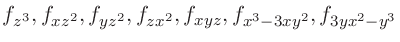 $f_{z^3}, f_{xz^2}, f_{yz^2}, f_{zx^2}, f_{xyz}, f_{x^3-3xy^2}, f_{3yx^2-y^3}$