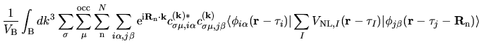 $\displaystyle \frac{1}{V_{\rm B}}
\int_{{\rm B}}dk^{3}
\sum_{\sigma}
\sum_{\mu}...
...r}-\tau_{I})
\vert
\phi_{j\beta}({\bf r}-{\bf\tau}_{j}-{\bf R}_{\rm n})
\rangle$